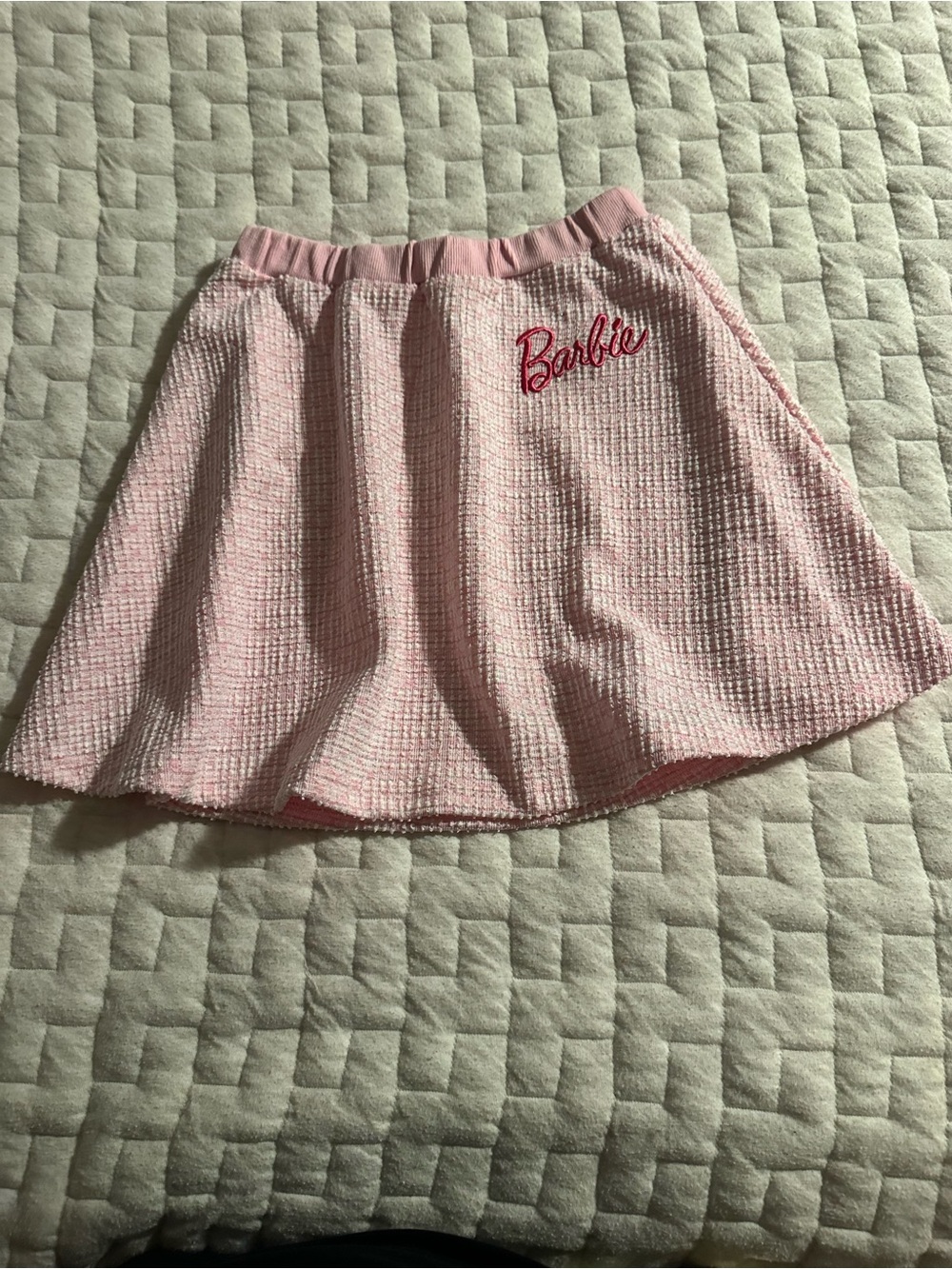 PatPat x Barbie Girls 7-8Y Pink Tweed Pleated Skater Skirt Embroidered NWT